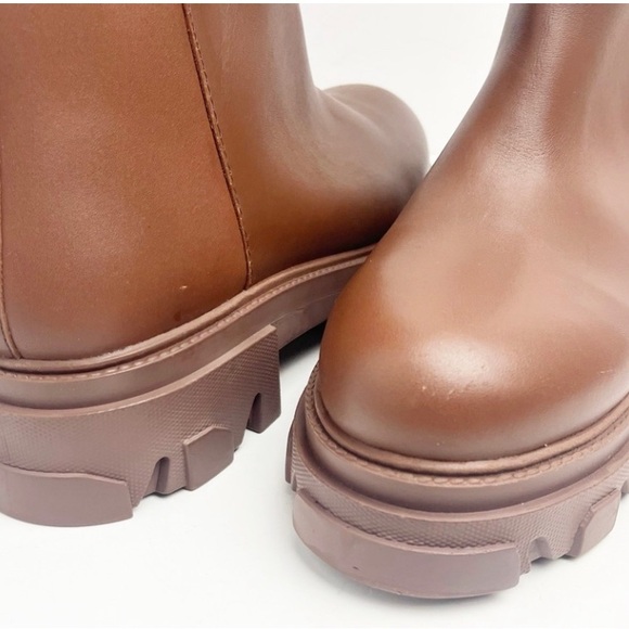 STEVE MADDEN Priority Leather Upper Cognac Knee High Lug Sole Boots, Size 10 - Picture 4 of 12